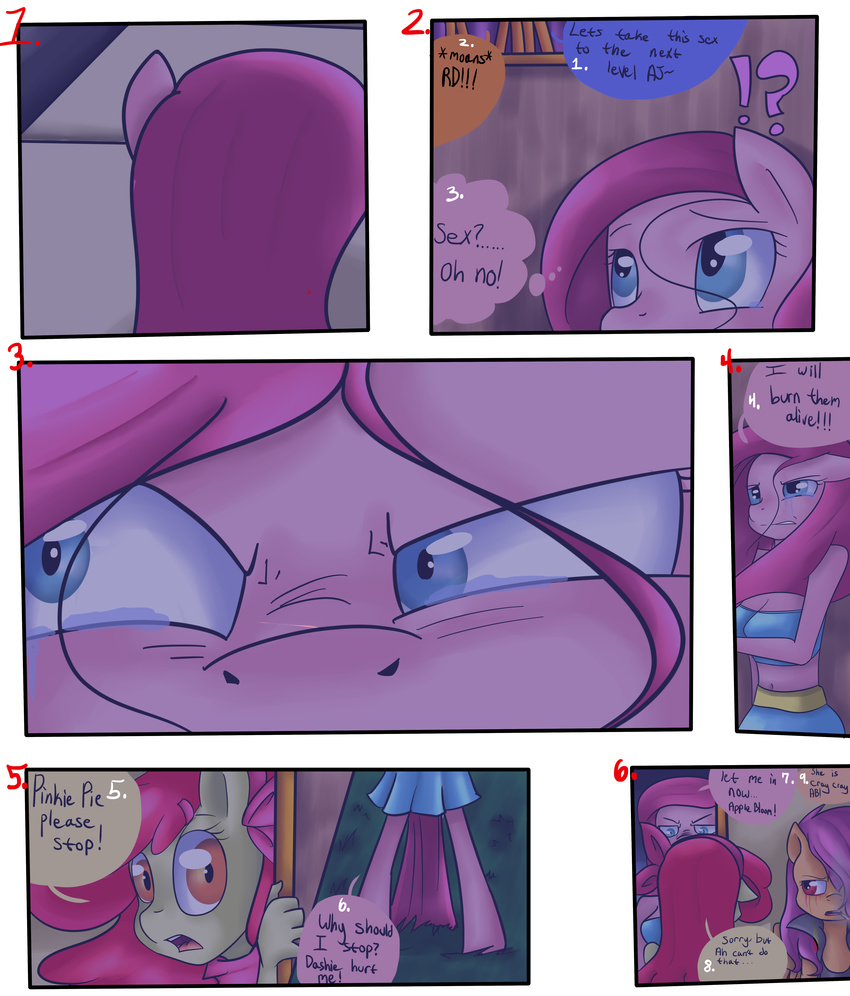 absurd_res amber_eyes anthro anthrofied apple_bloom_(mlp) blue_eyes clothing comic dialog english_text equine eyes female friendship_is_magic fur group hair hi_res horse mammal my_little_pony orange_fur outside pegasus pink_fur pink_hair pinkamena_(mlp) pinkie_pie_(mlp) pony purple_hair red_eyes red_hair rei-moonveil renee-moonveil scootaloo_(mlp) text wings yellow_fur