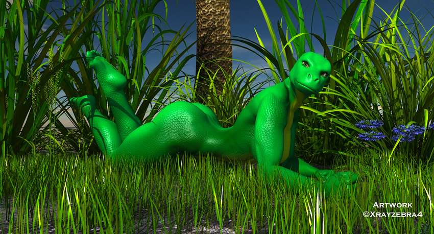 anthro female green_skin lizard nude pose reptile scalie xrayzebra4