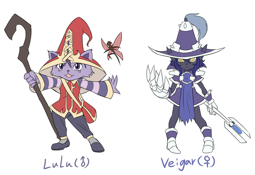 1girl character_name furry genderswap hat league_of_legends looking_at_viewer lulu_(league_of_legends) nam_(valckiry) simple_background staff veigar white_background yordle