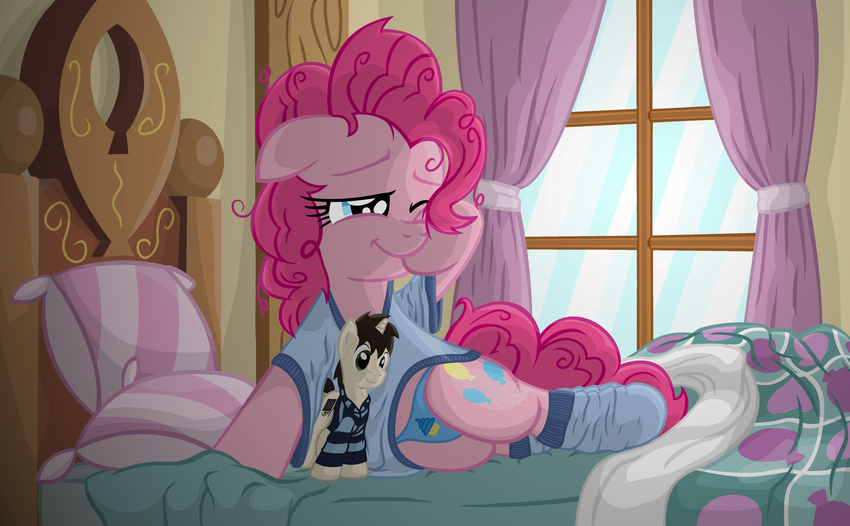 absurd_res bed bedroom blue_eyes clothing cutie_mark doll duo equine female feral friendship_is_magic fur hair hi_res horn horse inside mammal my_little_pony panties pillow pink_fur pink_hair pinkie_pie_(mlp) plushie pony socks template93 underwear unicorn