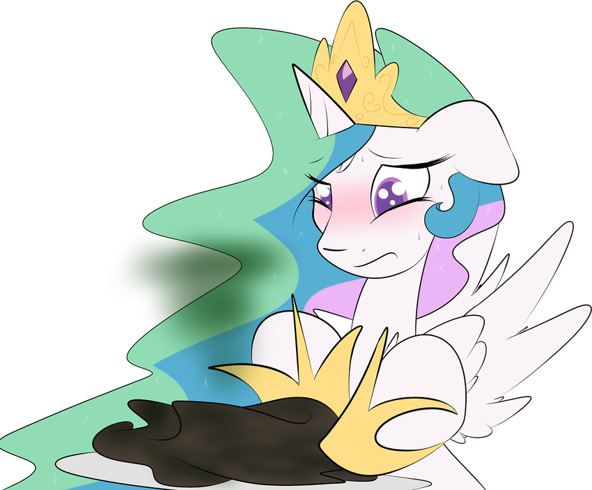 blush cake cooking crown equine female feral food friendship_is_magic fur hair horn horse kryptchild mammal multi-colored_hair my_little_pony pony princess princess_celestia_(mlp) purple_eyes royalty solo white_fur winged_unicorn wings