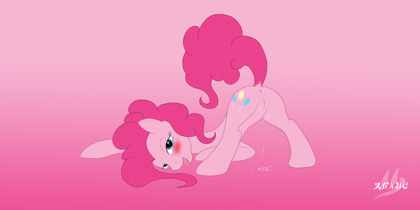 ass_up blue_eyes butt cutie_mark drake_drachenlicht equine female feral friendship_is_magic hair horse mammal my_little_pony open_mouth pink_body pink_hair pinkie_pie_(mlp) pony presenting presenting_hindquarters pussy pussy_juice solo tongue tongue_out