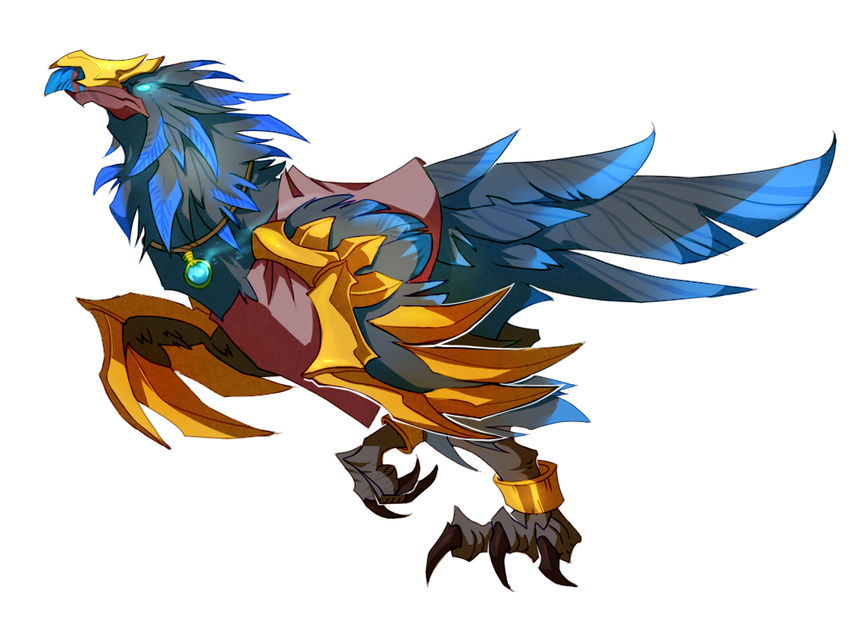 anzu armor avian blue_eyes caicaibia feral glowing glowing_eyes jewelry leg_band necklace plain_background raven_lord solo talons video_games warcraft world_of_warcraft