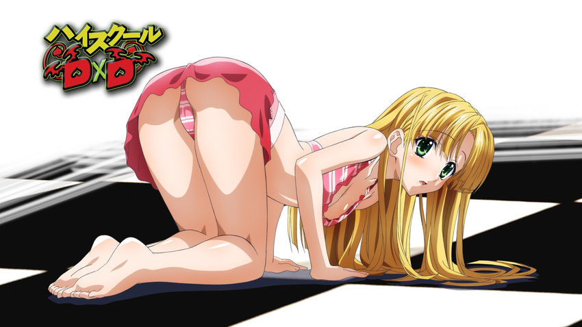 1girl asia_argento barefoot bikini blonde_hair breasts cleavage feet green_eyes high_school_dxd long_hair soles solo swimsuit toes wallpaper