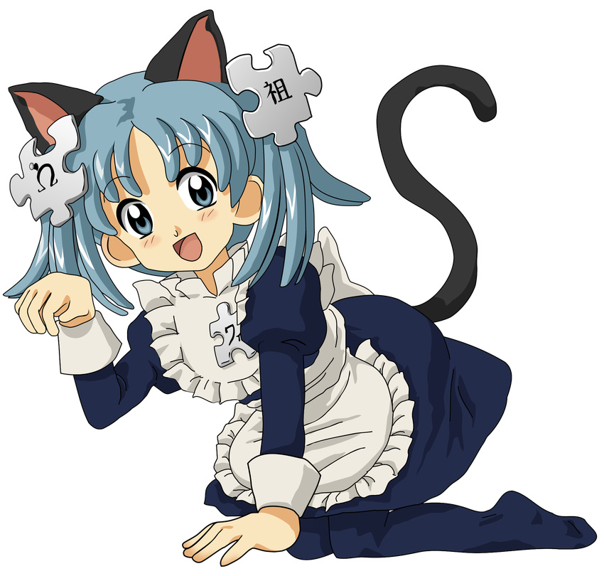 blue_eyes blue_hair cat_ears catgirl female hair human kasuga maid_uniform mammal wikipe-tan wikipedia