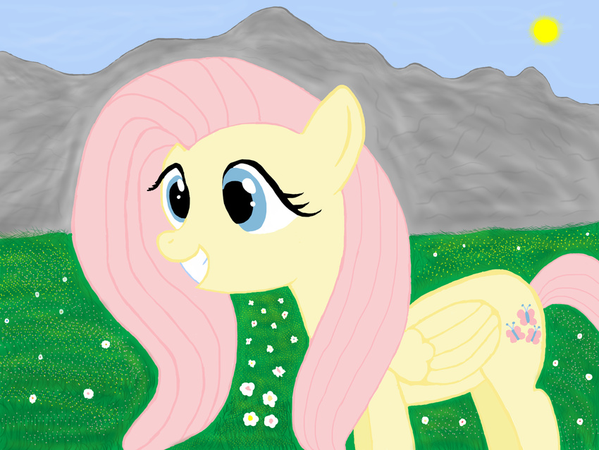 cutie_mark equine female feral fluttershy_(mlp) friendship_is_magic grass hair horse mammal my_little_pony outside pegasus pink_hair pony solo wings