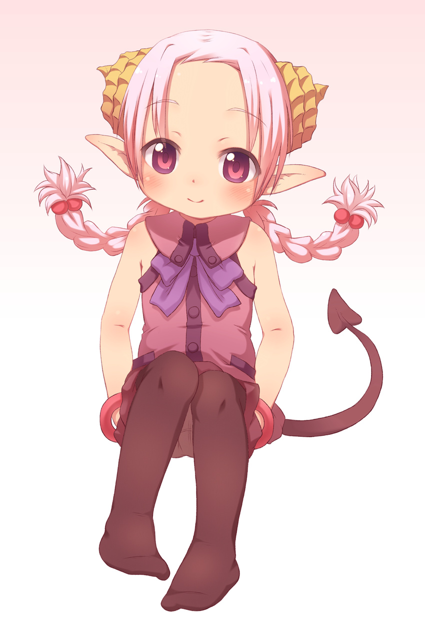 1girl child highres horns pantyhose pink_eyes pink_hair pointy_ears tail ueno_musashi