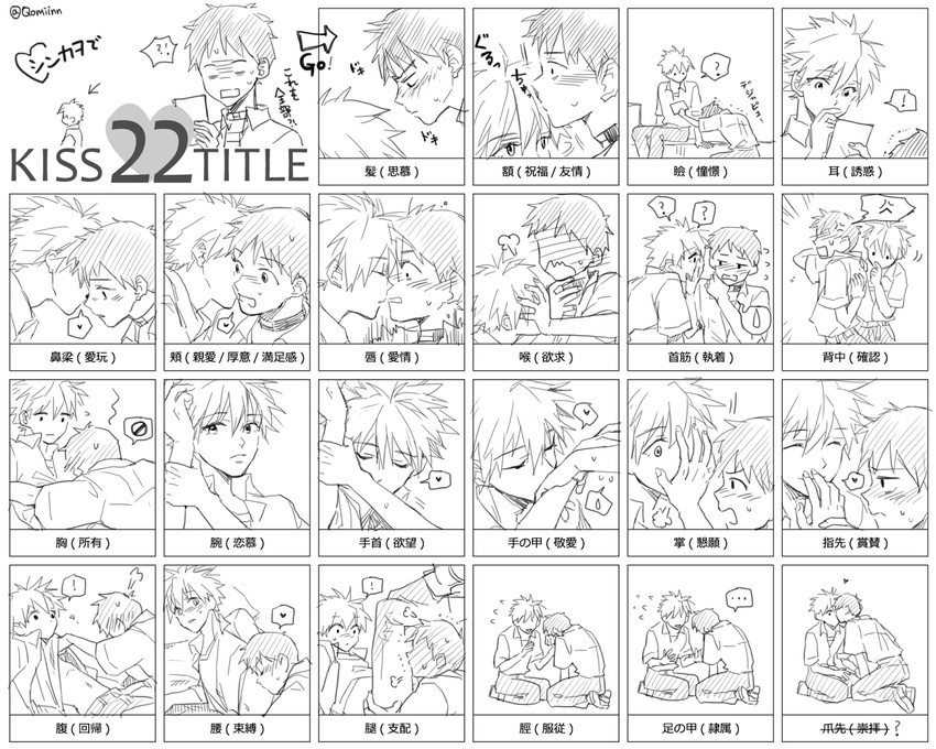 2boys ? blush chart couple evangelion:_3.0_you_can_(not)_redo greyscale hand_kiss hand_on_another's_face heart ikari_shinji kiss kiss_chart male_focus monochrome mozzu multiple_boys nagisa_kaworu neon_genesis_evangelion rebuild_of_evangelion shirt_lift spoken_heart yaoi