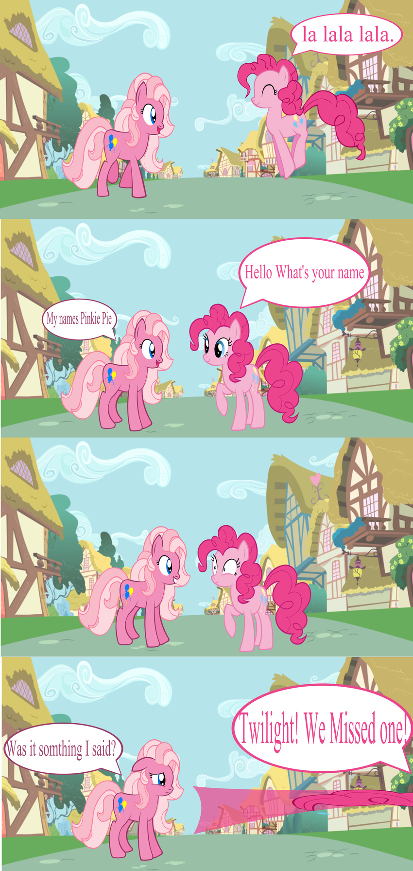 blue_eyes comic crossover cutie_mark dialog english_text equine female feral friendship_is_magic fur hair hampshireukbrony horn horse mammal my_little_pony pink_fur pink_hair pinkie_pie_(mlp) pony shocked square_crossover text vector-brony