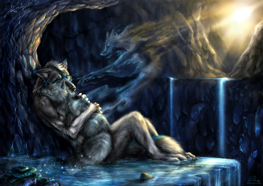 canine crying dead feral fur grey_fur male mammal nude nzwolf sad spirit tears water wet wolf