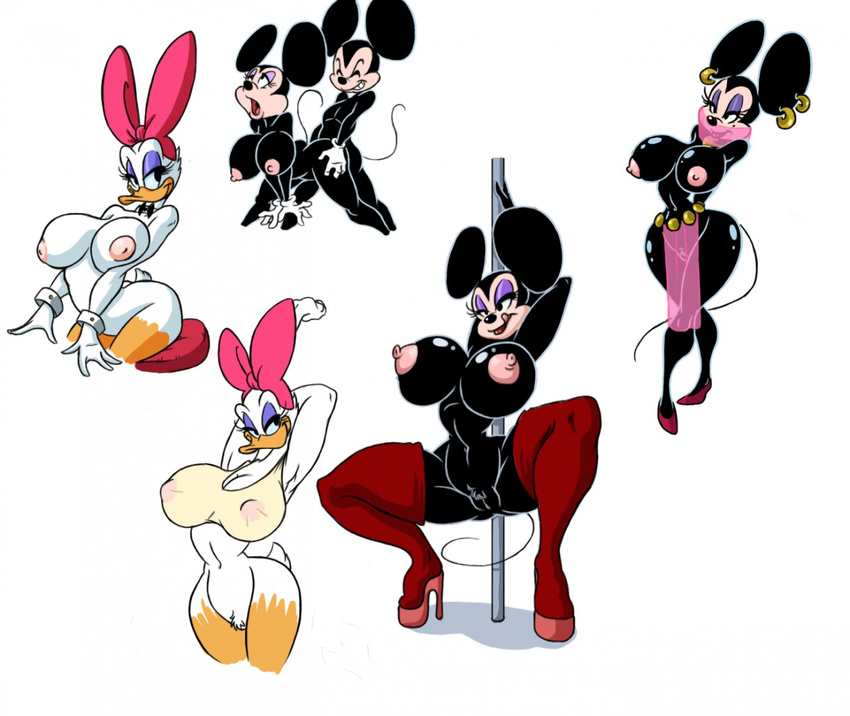 anthro areola avian beak bent_over big_breasts bird bottomless breasts daisy_duck disney doggystyle duck ear_piercing erect_nipples female from_behind lordstevie male mammal mickey_mouse minnie_mouse mouse nipples non-mammal_breasts penetration piercing pubes pussy rodent sex smile straight topless