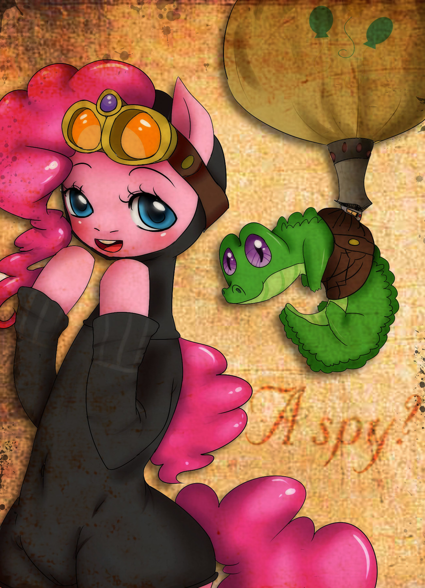 alligator blue_eyes camel_toe clothing cutie_mark duo equine eyewear female feral friendship_is_magic fur goggles green_body gummy_(mlp) hair horse looking_at_viewer mammal mingamia my_little_pony pink_fur pink_hair pinkie_pie_(mlp) pony purple_eyes reptile scalie tight_clothing