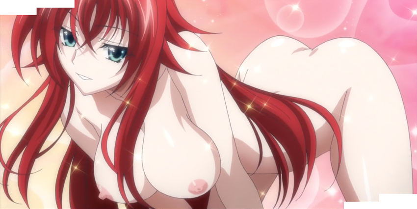 1girl ass blue_eyes breasts high_school_dxd large_breasts long_hair nipples nude red_hair rias_gremory smile solo