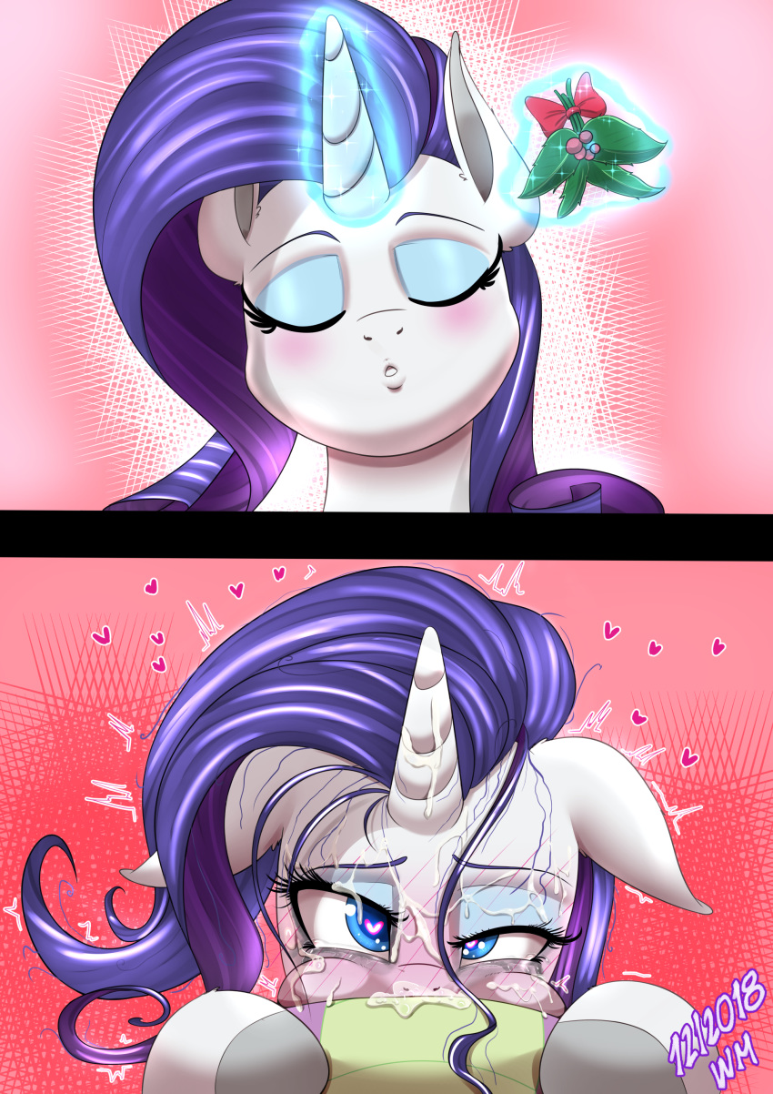 &lt;3 2018 absurd_res blue_eyes blush cum cum_on_face cum_on_horn equine eyes_closed eyeshadow female feral friendship_is_magic hi_res holly_(plant) horn looking_at_viewer magic makeup mammal my_little_pony plant rarity_(mlp) unicorn wolfmask