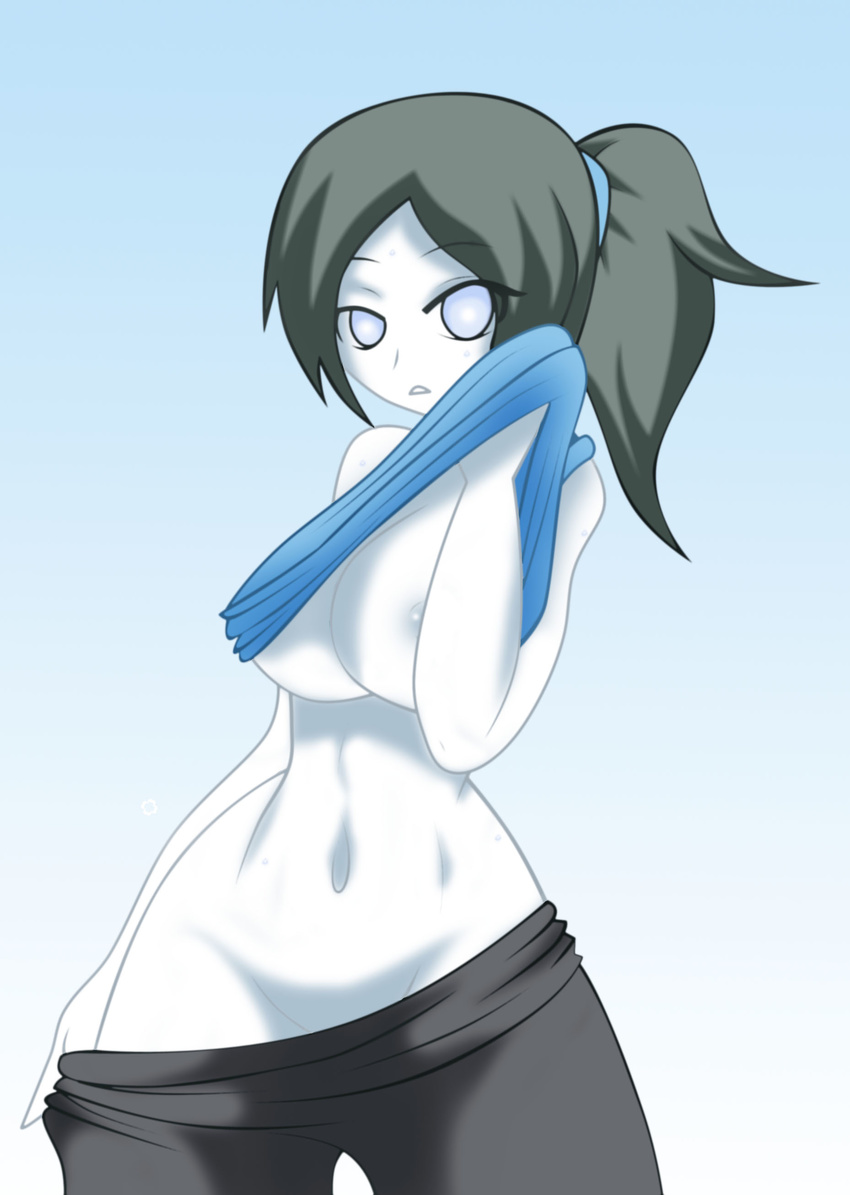 absurdres areolae breasts highres looking_at_viewer lucky-jj navel nintendo ponytail shirt_lift super_smash_bros. underboob white_skin wii_fit wii_fit_trainer