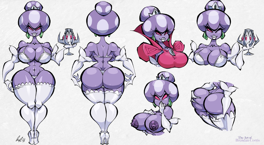 alien big_breasts big_butt bra breasts brendancorris butt butt_grab ear_piercing female high_heels legwear lips mario_and_luigi_(series) mario_bros nintendo one_eye_closed piercing princess_shroob purple_nipples purple_skin shroob stockings super_mario_bros. thigh_highs thong underwear video_games wide_hips wink