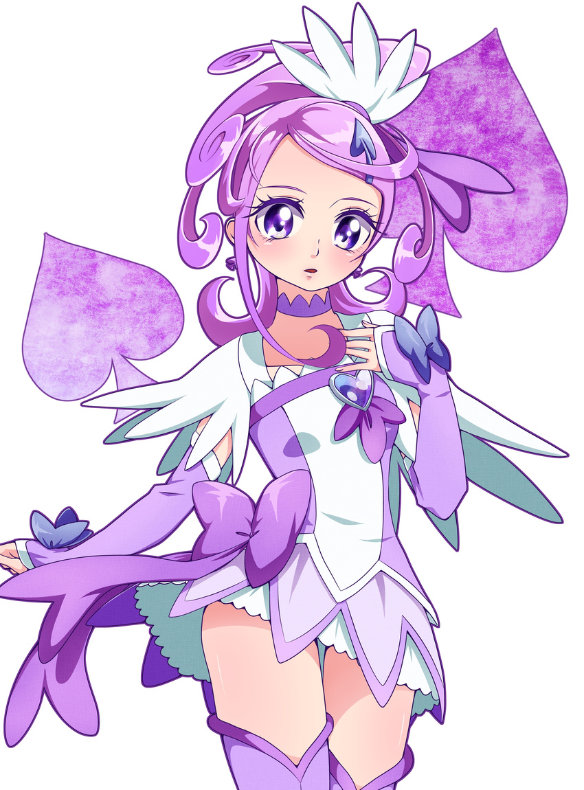 absurdres arm_warmers bad_id bad_pixiv_id boots bow choker cure_sword curly_hair dokidoki!_precure eyelashes hair_ornament hairpin highres kenzaki_makoto magical_girl ponytail precure purple purple_choker purple_hair purple_legwear purple_skirt ribbon short_hair skirt solo spade_(shape) spade_hair_ornament thigh_boots thighhighs white_background yupiteru zettai_ryouiki