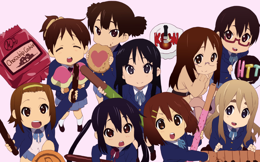 6+girls akiyama_mio black_hair brown_hair chibi cookie food glasses hirasawa_ui hirasawa_yui k-on! kotobuki_tsumugi long_hair manabe_nodoka multiple_girls nakano_azusa pixiv_manga_sample tainaka_ritsu yamanaka_sawako