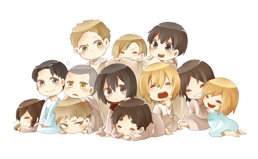 always0722 annie_leonhardt armin_arlert bertholt_fubar chibi christa_renz conny_springer eren_jaeger jean_kirchstein marco_bodt mikasa_ackerman reiner_braun sasha_browse shingeki_no_kyojin sleeping ymir_(shingeki_no_kyojin)