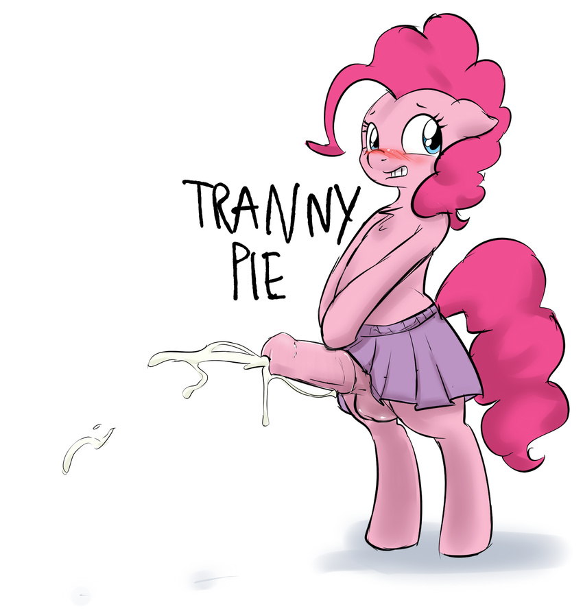 balls bipedal blue_eyes blush clopper-dude cum cumshot dickgirl equine friendship_is_magic hair horse intersex mammal my_little_pony orgasm penis pink_hair pinkie_pie_(mlp) plain_background pony skirt solo white_background