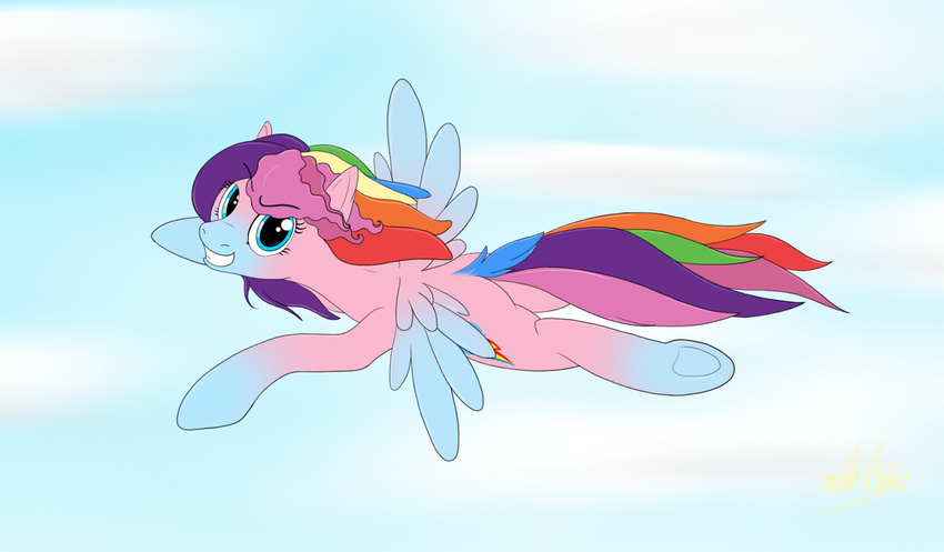 blue_eyes cutie_mark drake_drachenlicht equine female feral flying friendship_is_magic hair horse looking_at_viewer mammal multi-colored_hair my_little_pony original_character pegasus plain_background pony rainbow_pie smile wings