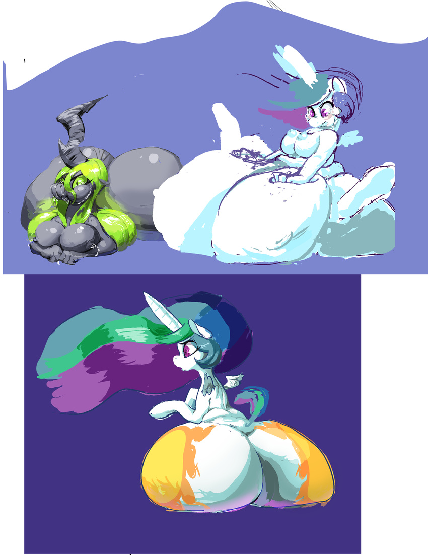 big_breasts big_butt breasts butt changeling crying duo equine female friendship_is_magic horn horse huge_breasts inflation mammal my_little_pony overweight pointblankfluffpistol pony princess_celestia_(mlp) queen_chrysalis_(mlp) solo teats thick_thighs thighs weight_gain wide wide_hips winged_unicorn wings