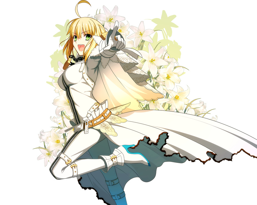 blonde_hair fate/extra fate/extra_ccc fate/stay_night flowers green_eyes saber_bride saber_extra takeuchi_takashi transparent vector