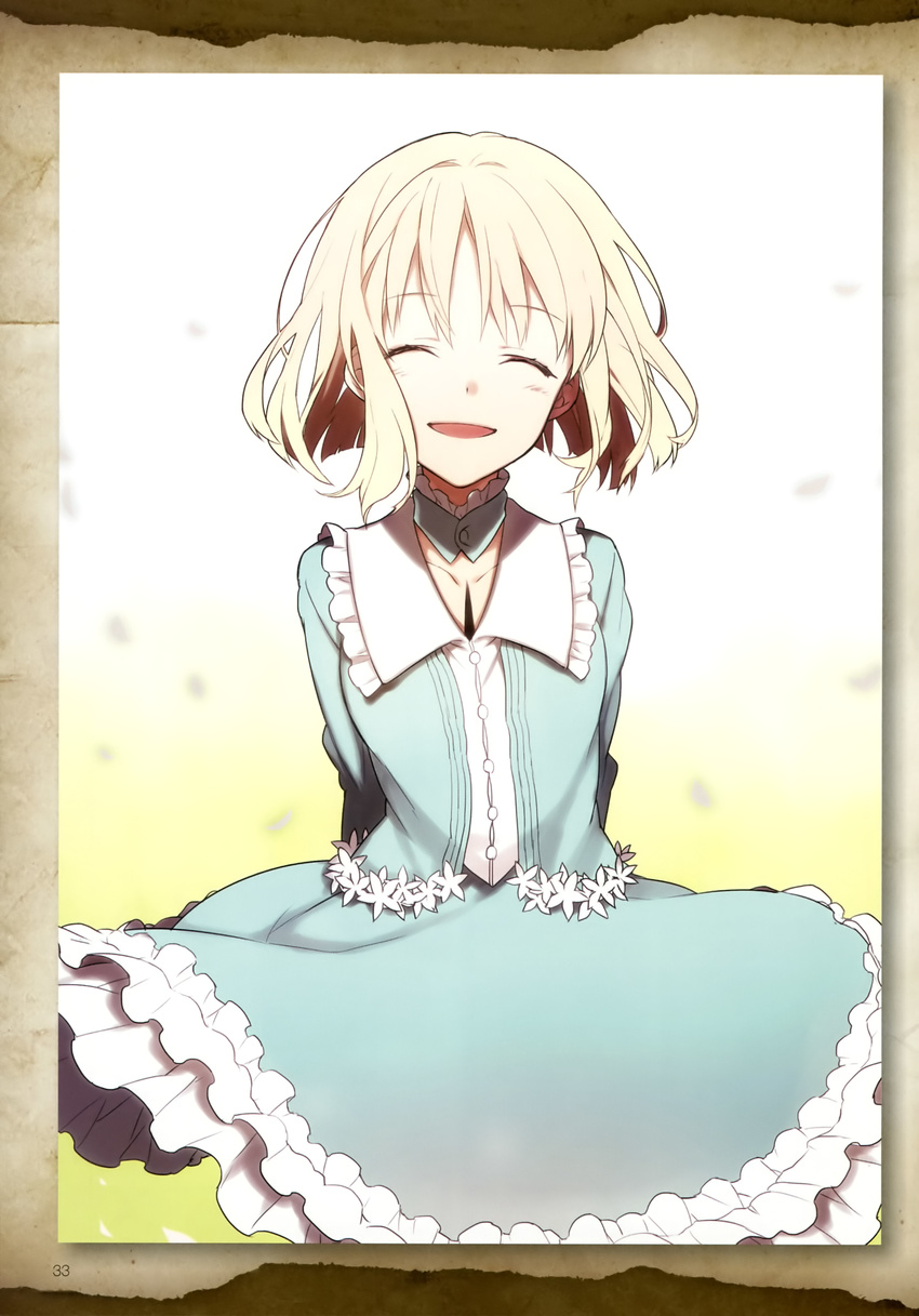 absurdres blonde_hair collar dress fate/prototype fate/prototype:_fragments_of_blue_and_silver fate_(series) highres nakahara_(mu_tation) official_art sajou_manaka short_hair solo