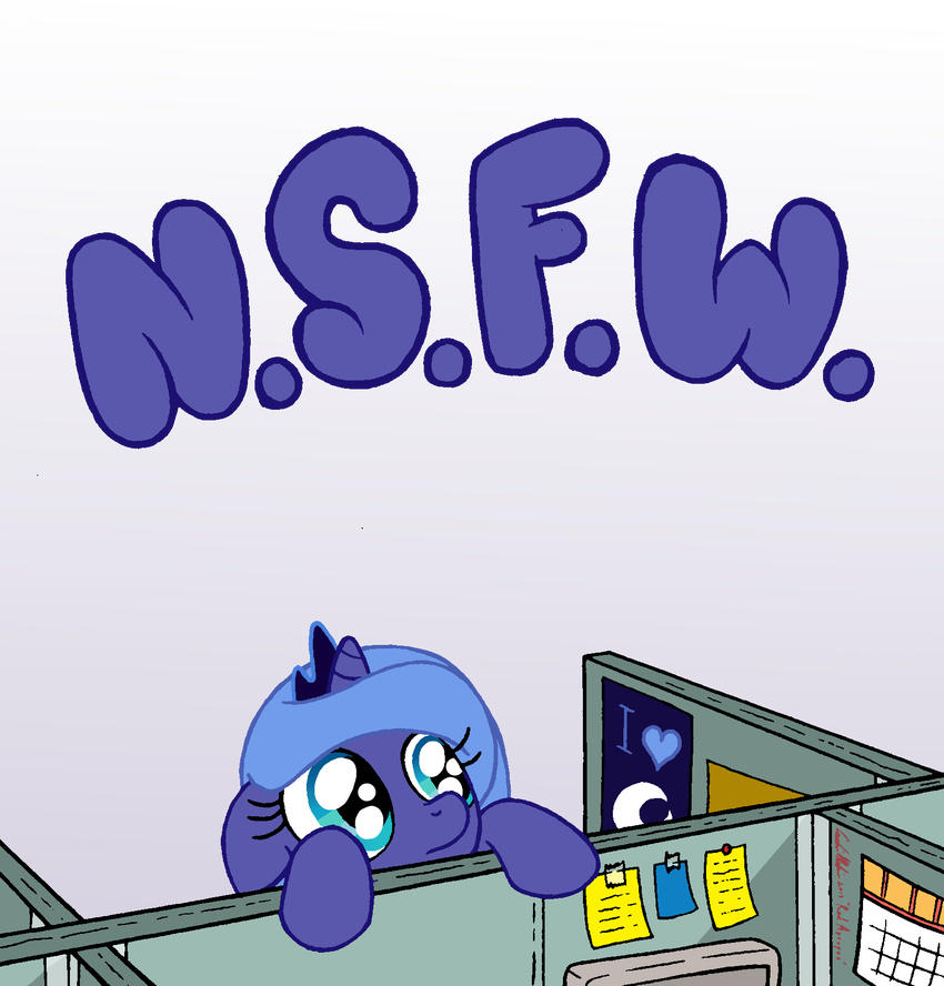 &lt;3 alpha_channel blue_eyes blue_hair calander calendar crown cubical equine female feral friendship_is_magic hair horn horse mammal moon my_little_pony n.s.f.w. office plain_background pony princess_luna_(mlp) redapropos solo stickey_notes sticky_notes transparent_background winged_unicorn wings