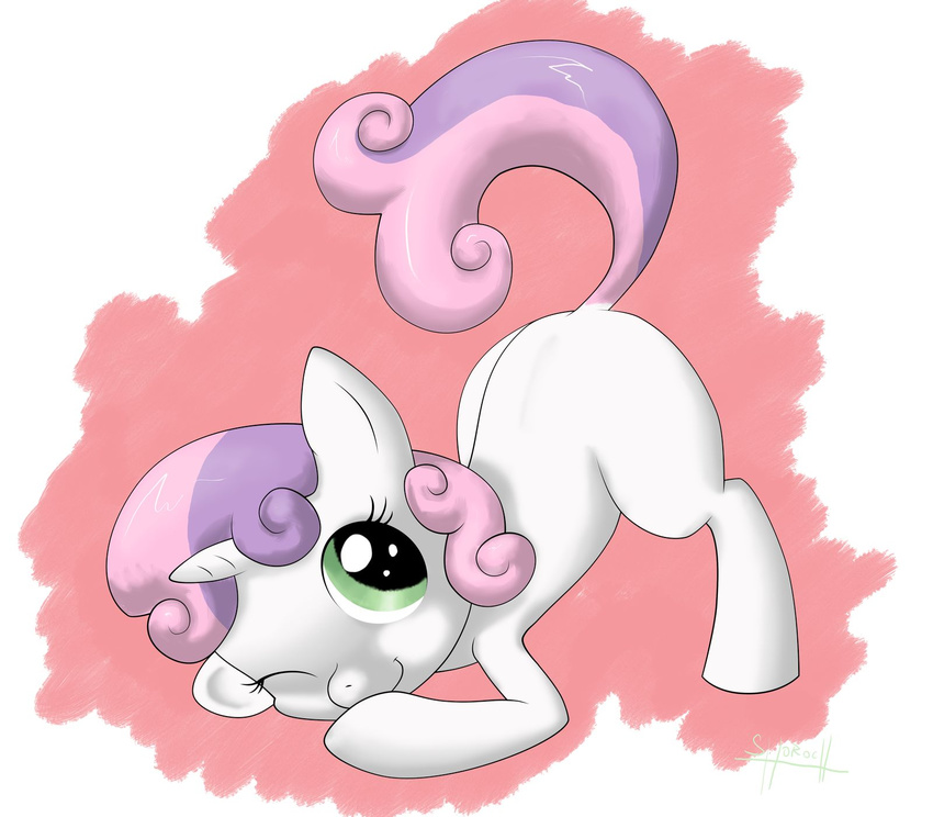 bent_over cub equine female feral friendship_is_magic fur green_eyes hair horn horse mammal my_little_pony one_eye_closed pony shoroch solo sweetie_belle_(mlp) two_tone_hair unicorn white_fur wink young