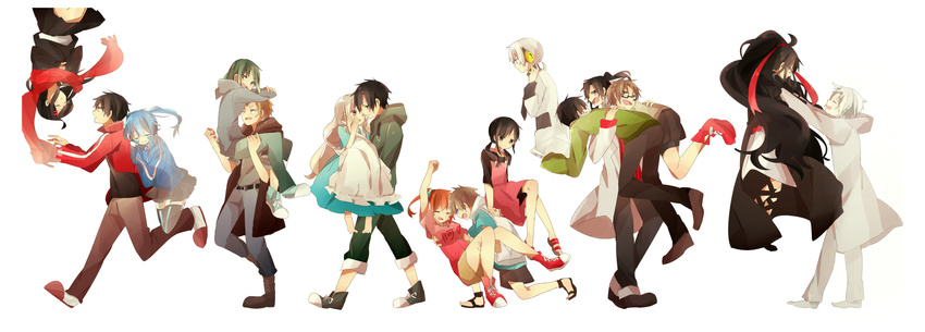 6+girls absurdres amamiya_hibiya asahina_hiyori azami_(kagerou_project) bad_id bad_pixiv_id black_hair blonde_hair brown_hair carrying ene_(kagerou_project) enomoto_takane glasses highres hood hoodie kagerou_project kano_shuuya kido_tsubomi kisaragi_momo kisaragi_shintarou kokonose_haruka konoha_(kagerou_project) kozakura_marry kurotsuki+ long_hair multiple_boys multiple_girls princess_carry red_eyes school_uniform serafuku seto_kousuke short_hair side_ponytail silver_hair tateyama_ayano tateyama_kenjirou tsukihiko_(kagerou_project) upside-down