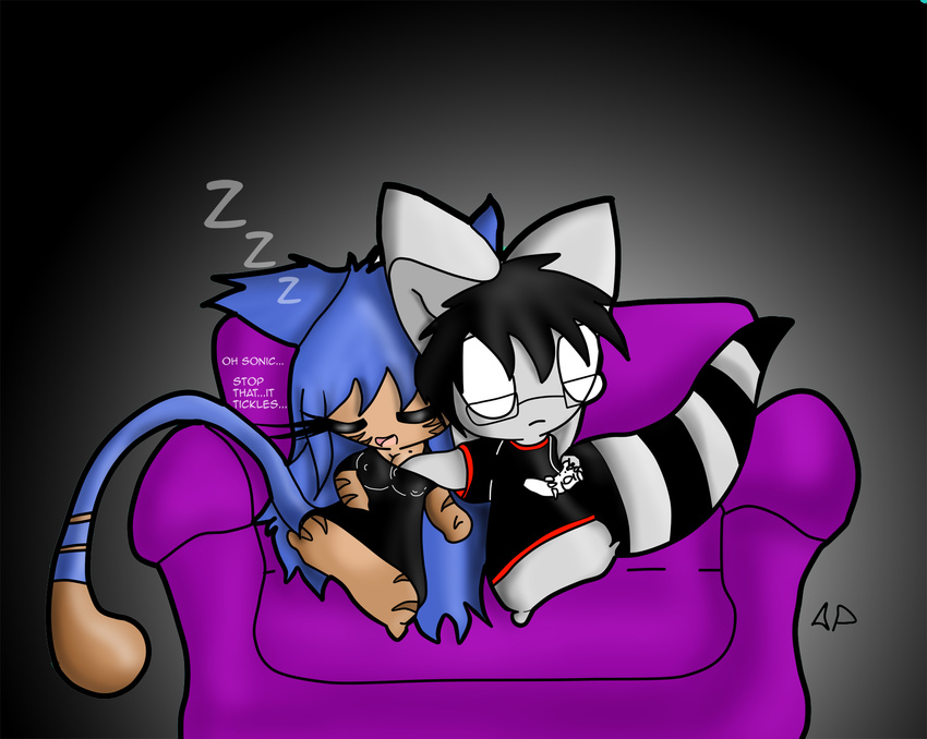 clothing feline female gaming male mammal neronova playing_games raccoon ryu_chan shirt sleeping unknown_species