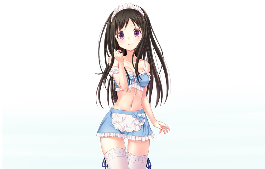 brown_hair chitanda_eru hyouka maid n.g. purple_eyes thighhighs