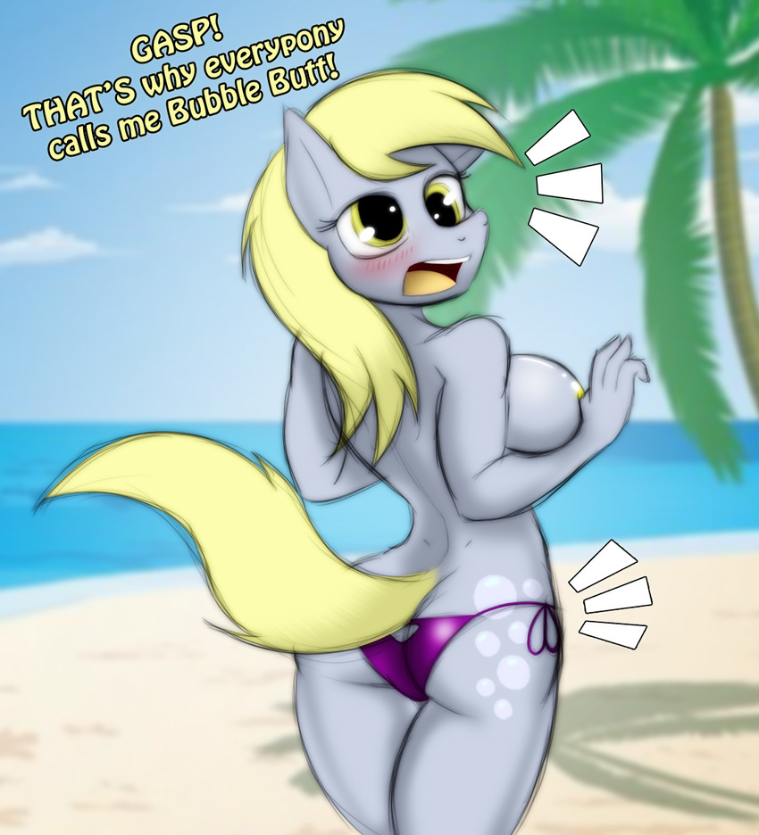 anthrofied beach blonde_hair breasts butt cutie_mark derpy_hooves_(mlp) english_text equine female friendship_is_magic hair horse jrvanesbroek mammal my_little_pony pony seaside solo text