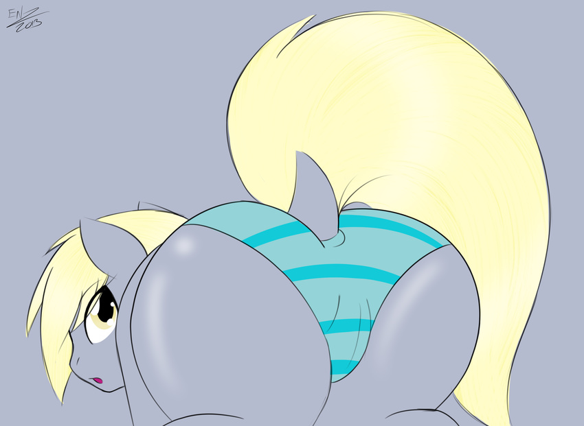 :o absurd_res bent_over black_eyes blonde_hair butt camel_toe close-up clothed clothing derpy_hooves_(mlp) ensayne equine female friendship_is_magic fur grey_background grey_fur hair half-dressed hi_res horse looking_back looking_up mammal my_little_pony plain_background pony presenting presenting_hindquarters pussy short_hair solo underwear white_eyes yellow_eyes