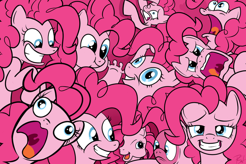 blue_eyes equine female feral friendship_is_magic fur group hair horse looking_at_viewer mammal my_little_pony open_mouth pink_fur pink_hair pink_theme pinkie_pie_(mlp) pisumsativum pony smile square_crossover