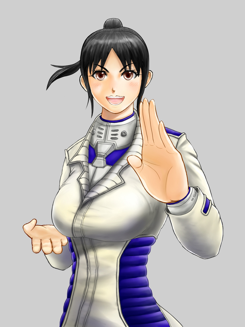 1girl black_hair brown_eyes open_mouth ponytail solo terra_formars uniform yaeko_yanasegawa yanasegawa_yaeko