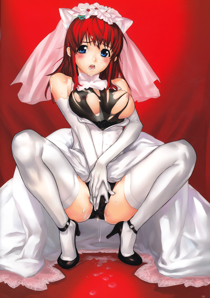 cum dress hakua_ugetsu nipples torn_clothes wedding_dress