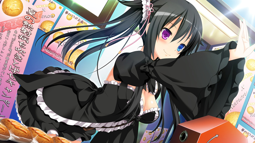 black_hair cleavage game_cg gensou_no_idea shinomori_rinon