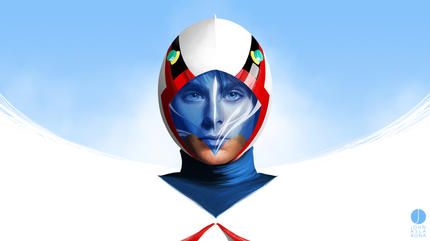 gatchaman helmet highres john_aslarona ken_the_eagle male_focus realistic solo visor watermark