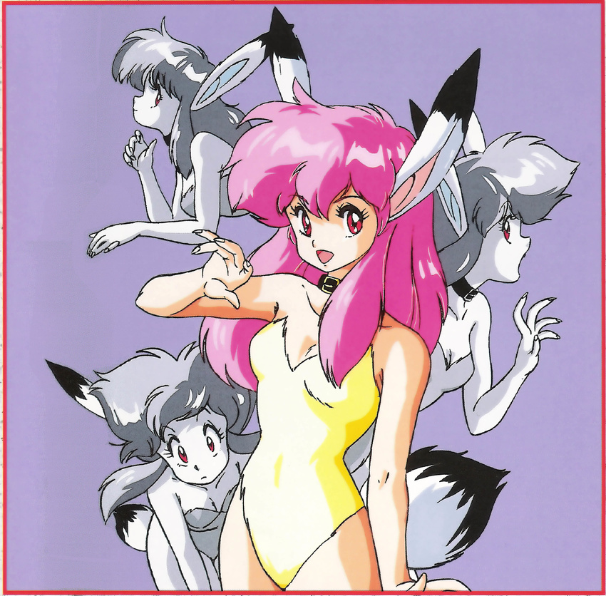 80s absurdres animal_ears bunny_ears highres mon-mon_(miyazaki_kenjin) official_art oldschool pink_hair smile tail