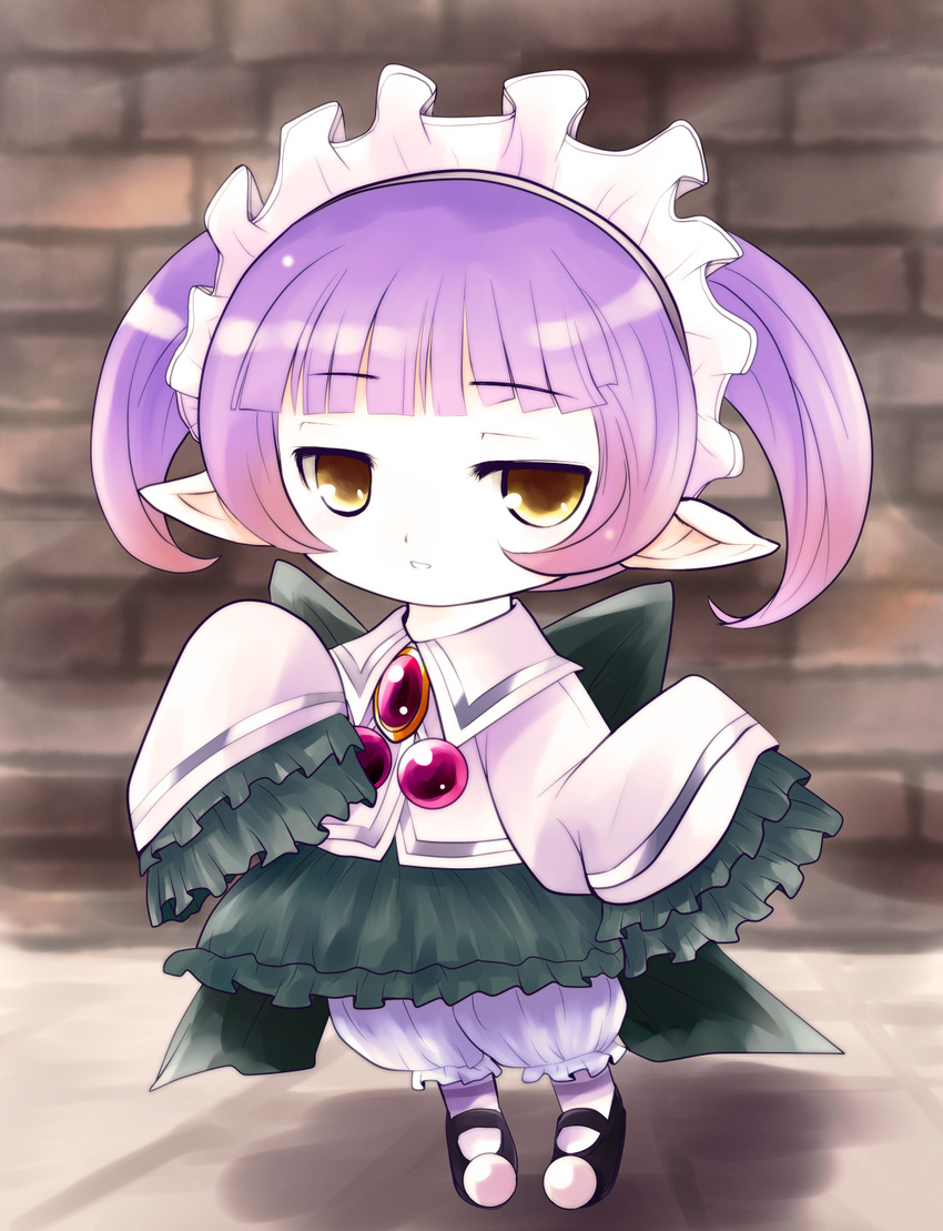 atelier_(series) atelier_totori chibi chim_(atelier) colorized gradient_hair highres looking_at_viewer multicolored_hair pointy_ears purple_hair sleeves_past_wrists solo yellow_eyes yume_shokunin