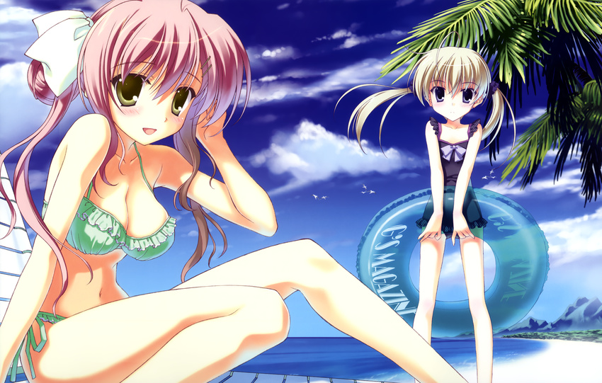 2girls beach bikini calendar_girl nanao_naru swimsuit takanashi_cocone umi_yukino