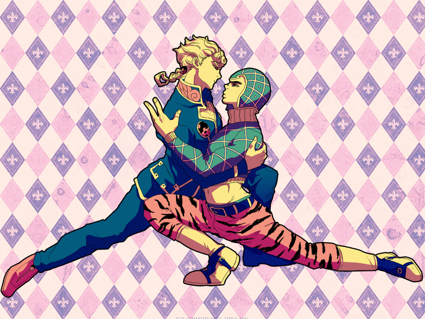 animal_print bad_id bad_pixiv_id boots braid bug dancing giorno_giovanna guido_mista hat insect jojo_no_kimyou_na_bouken ladybug multiple_boys shinoka tiger_print