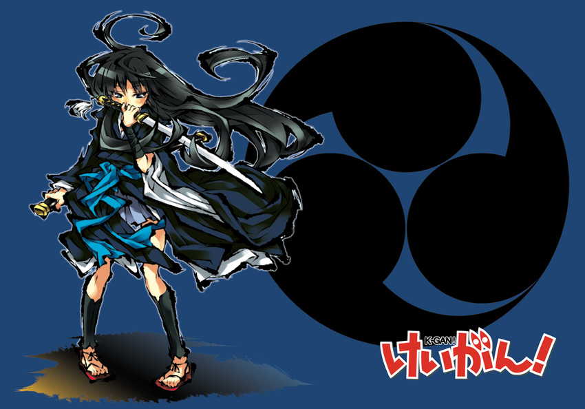 akiyama_mio blue japanese_clothes k-on! sword weapon