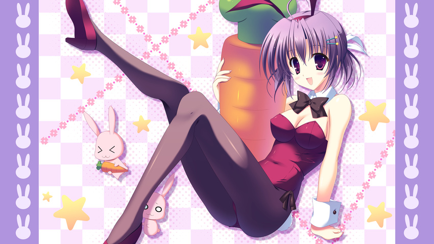 animal_ears bunny_ears bunnygirl cleavage naruse_mamoru pia_carrot purple_hair