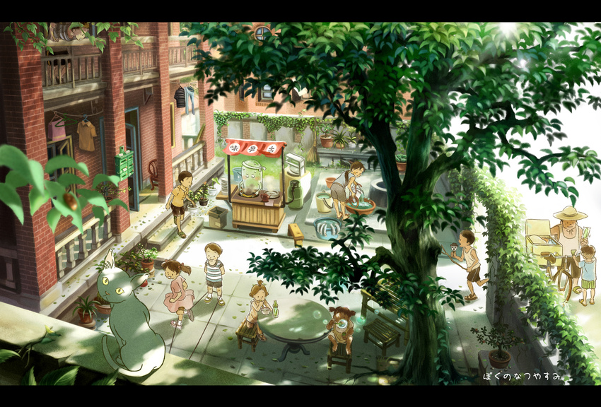 6+boys cat child cooking ghost highres house mailbox_(incoming_mail) multiple_boys multiple_girls original plant playing potted_plant shadow shite_kudasai tree veranda