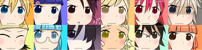 andou_nene anger_vein angry blood face glasses gununu highres hyakko iizuka_tatsuki kageyama_torako katou_haruaki kazamatsuri_touma kobayashi_koma long_image makunouchi_ushio multiple_girls nikaidou_hitsugi nonomura_ayumi nosebleed official_art ooba_minato saotome_suzume suzugazaki_chie tears tsubomiya_inori wide_image