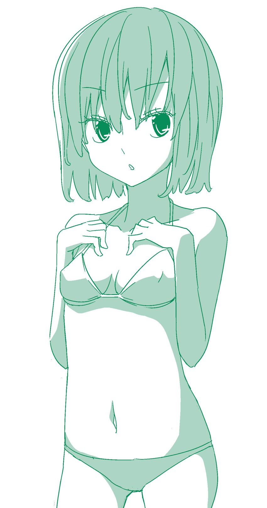 absurdres bad_id bad_pixiv_id bra breasts highres monochrome original panties short_hair simple_background small_breasts solo underwear underwear_only wakabayashi_toshiya white_background