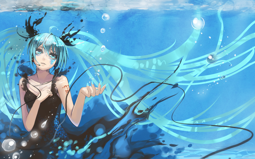 blue_eyes blue_hair deep-sea_girl_(vocaloid) hatsune_miku junefeier_(artist) seifuku twintails vocaloid water